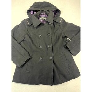 La Nouvelle Renaissance Jacket Womens Medium Black Wool Hooded Lined Full Zip